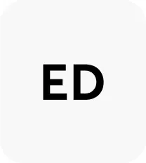 Stylized ED initials logo on plain white background