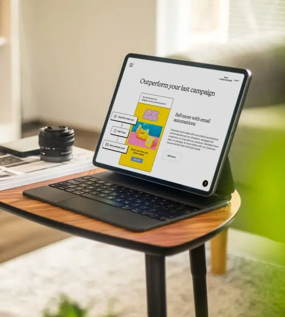 Tablet on desk showing a email marketing campaign display