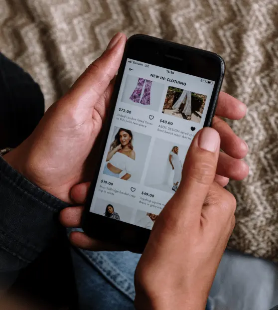 Browsing online clothing store on smartphone
