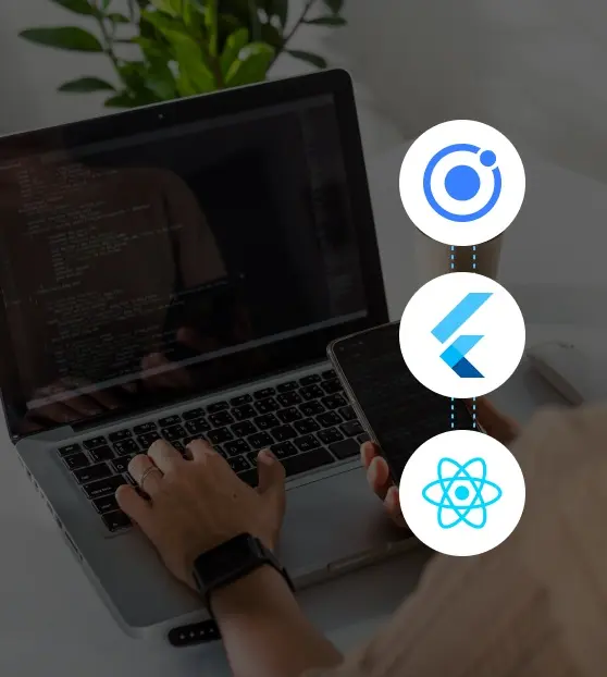 Laptop and phone with developer tools logos