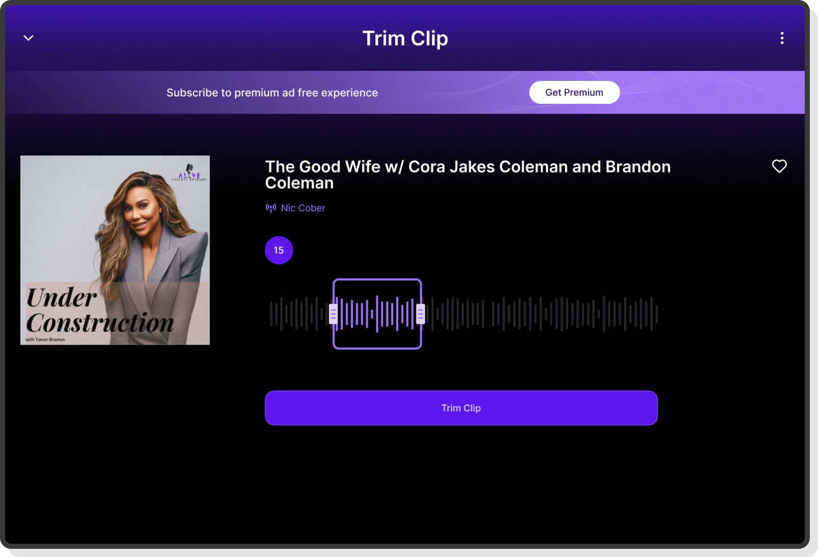 Alive Podcast host selection with profile images