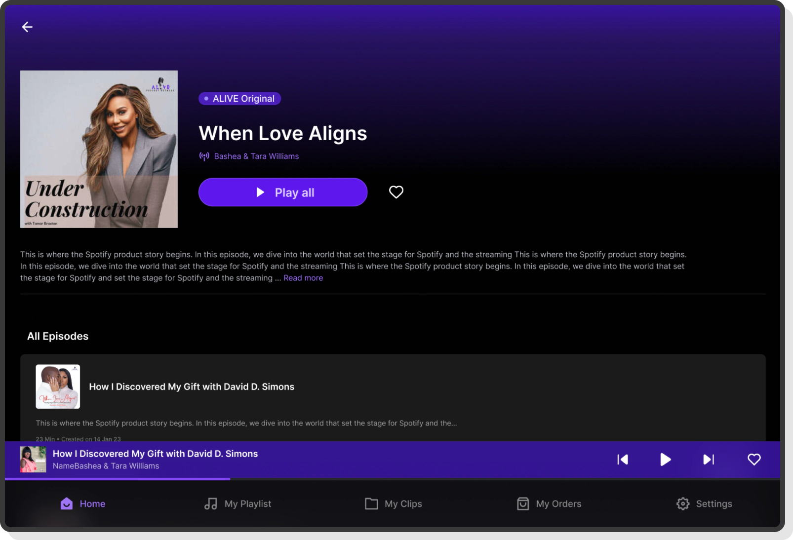 Alive Podcast subscription display with pricing and membership perks