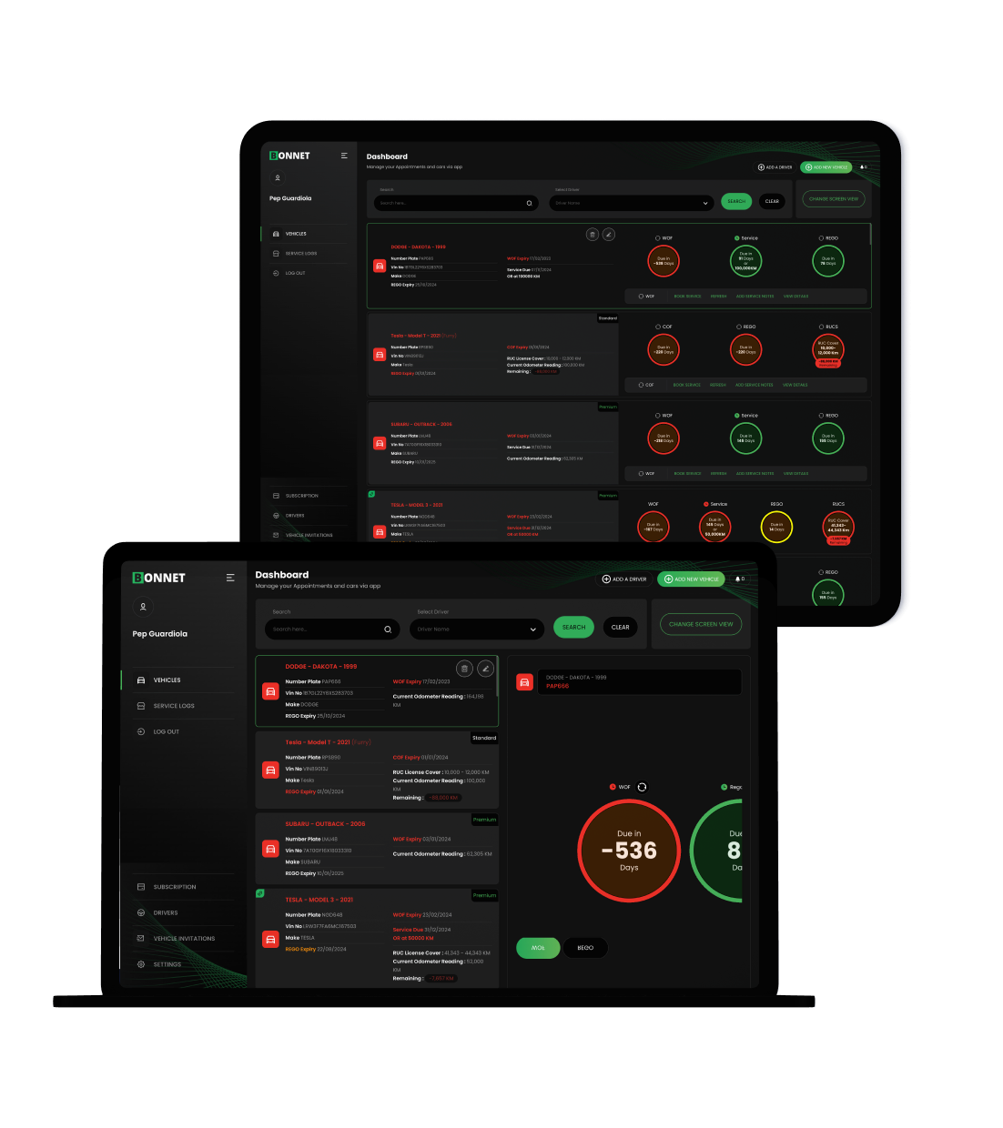 vehicle dashboard for fleet status and maintenance alerts