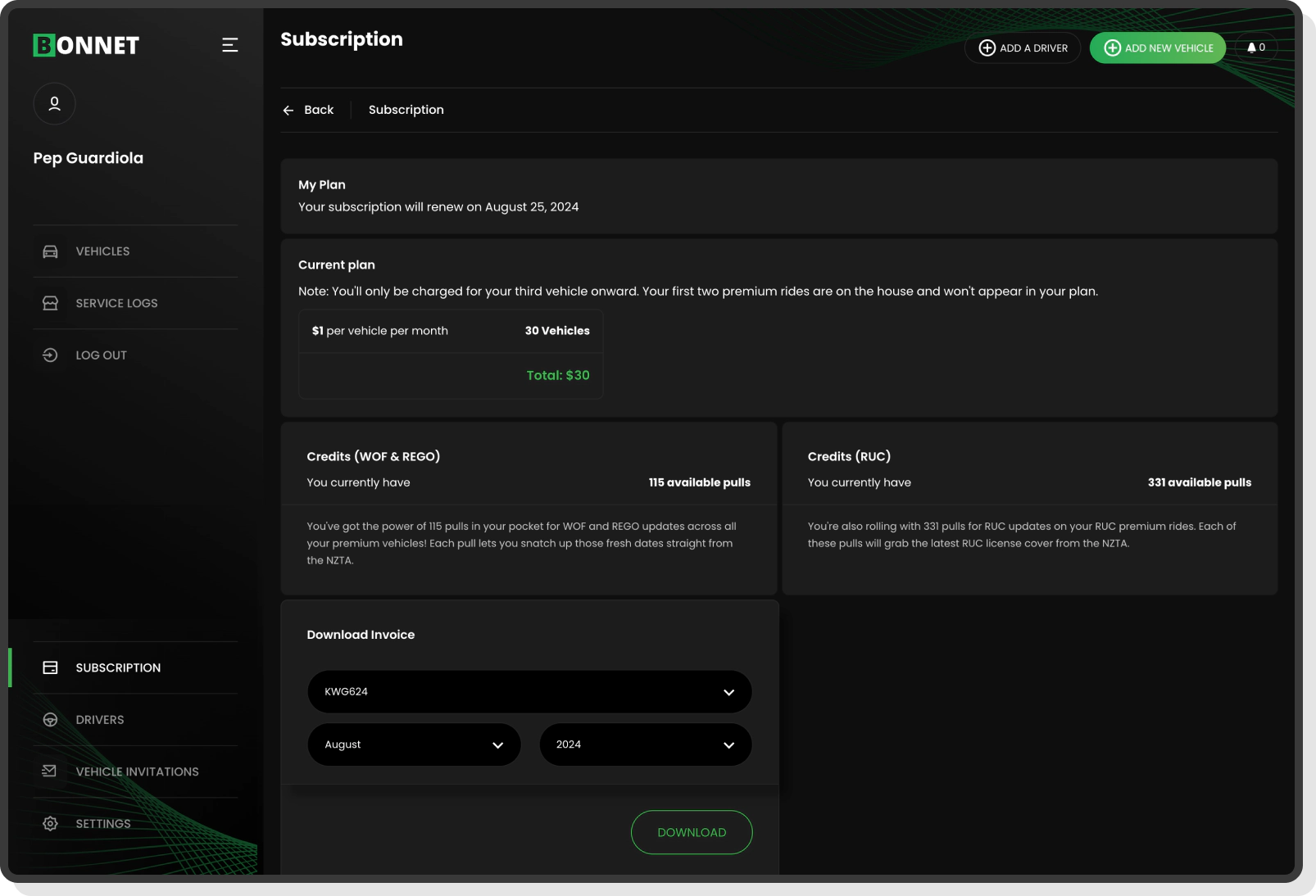 Bonnet mobile app showing available chargers with connector types