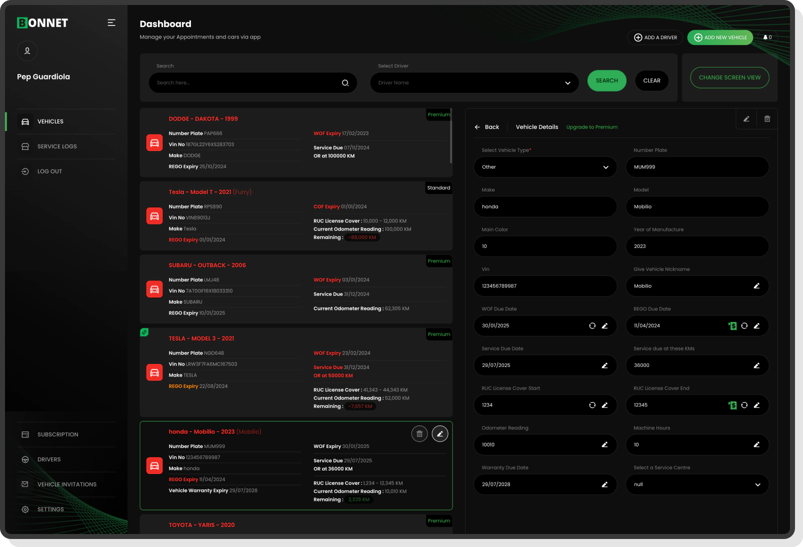Bonnet home screen showing charging options and offers