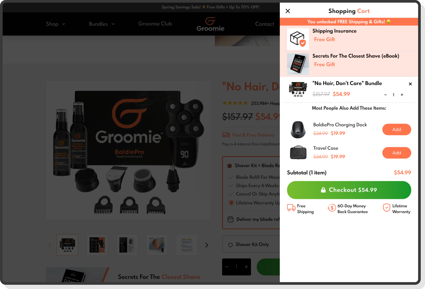 shopping cart with no hair bundle and free gift offers