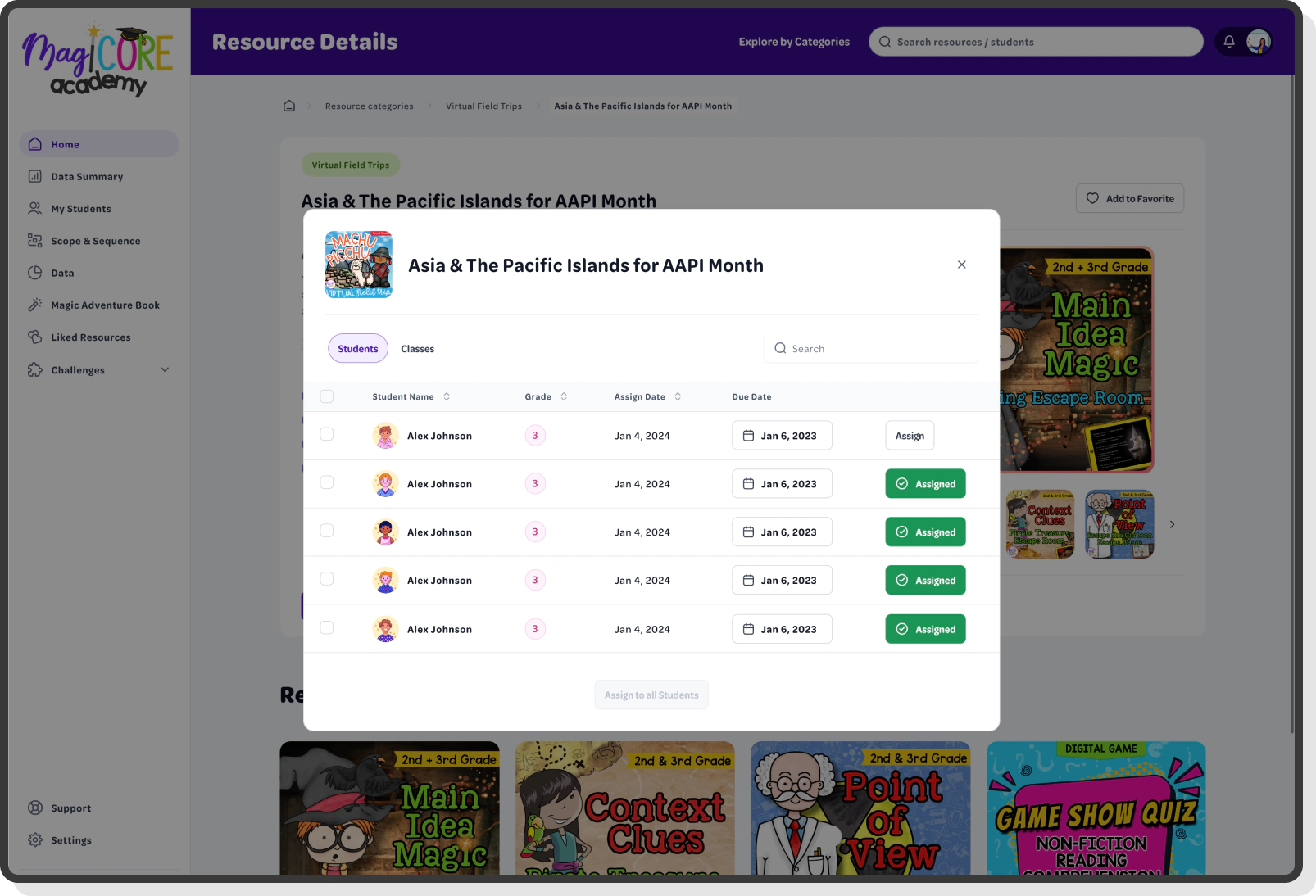 assigning virtual field trip to multiple students