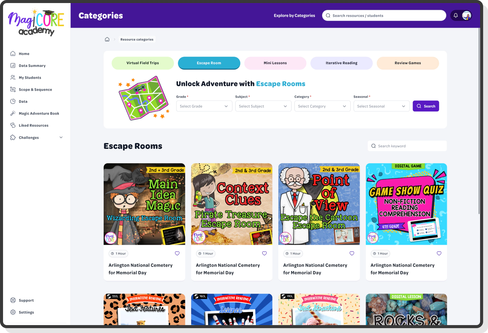 educational escape room game options for students