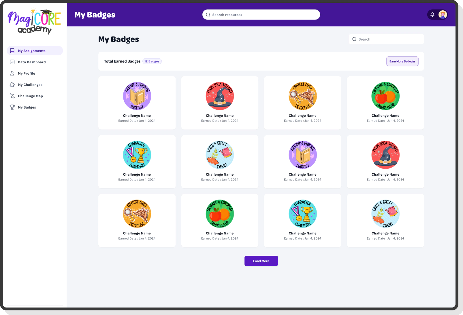 student badge rewards grid