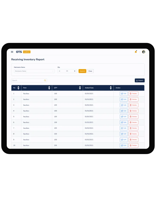 Interactive Receiving Inventory Report UI for Mechanics