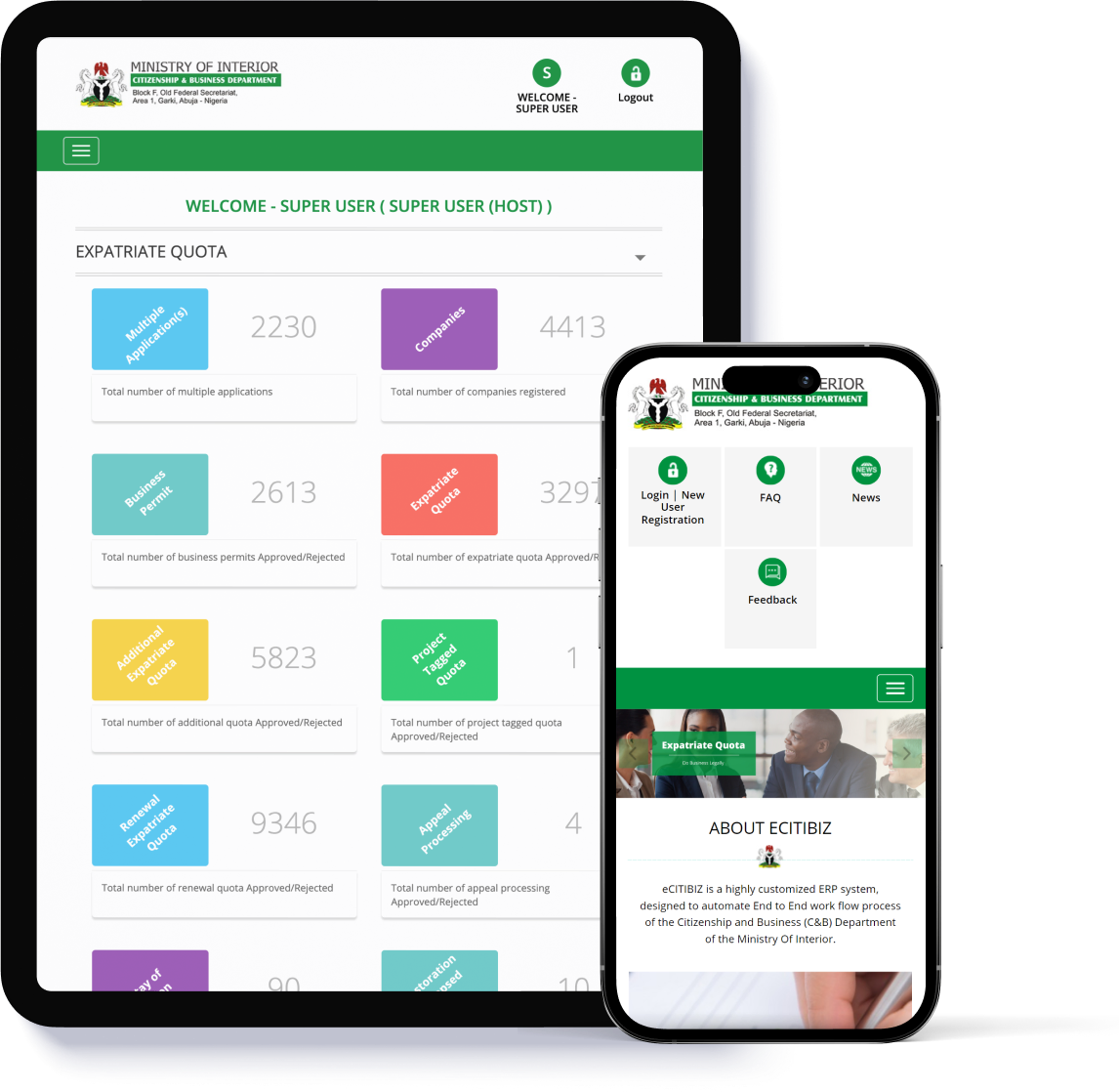 Nigeria Ministry of Interior Expatriate Quota Management Dashboard UI