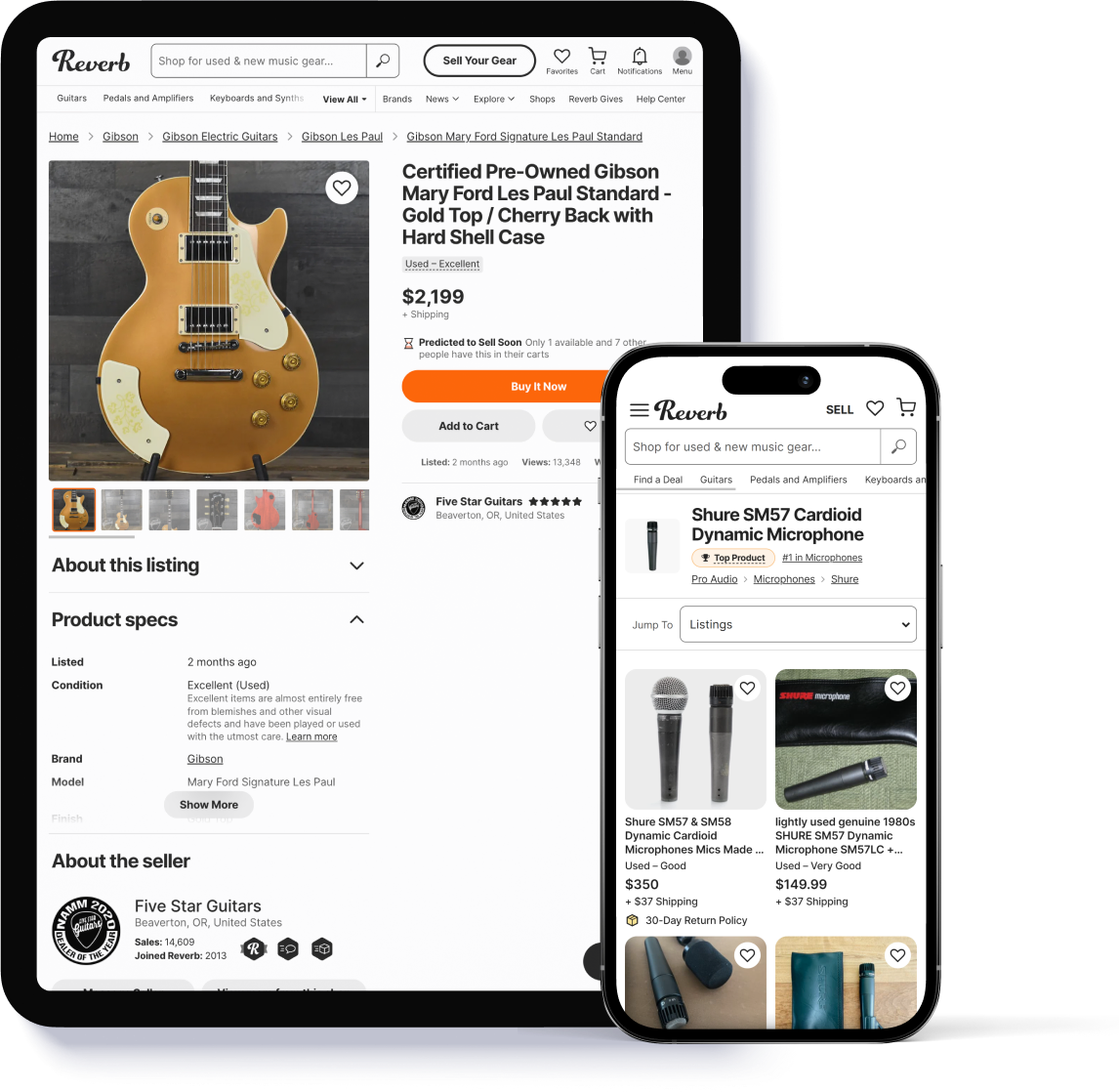 Product Listing and Detail Page for Music Gear Marketplace on Web and Mobile