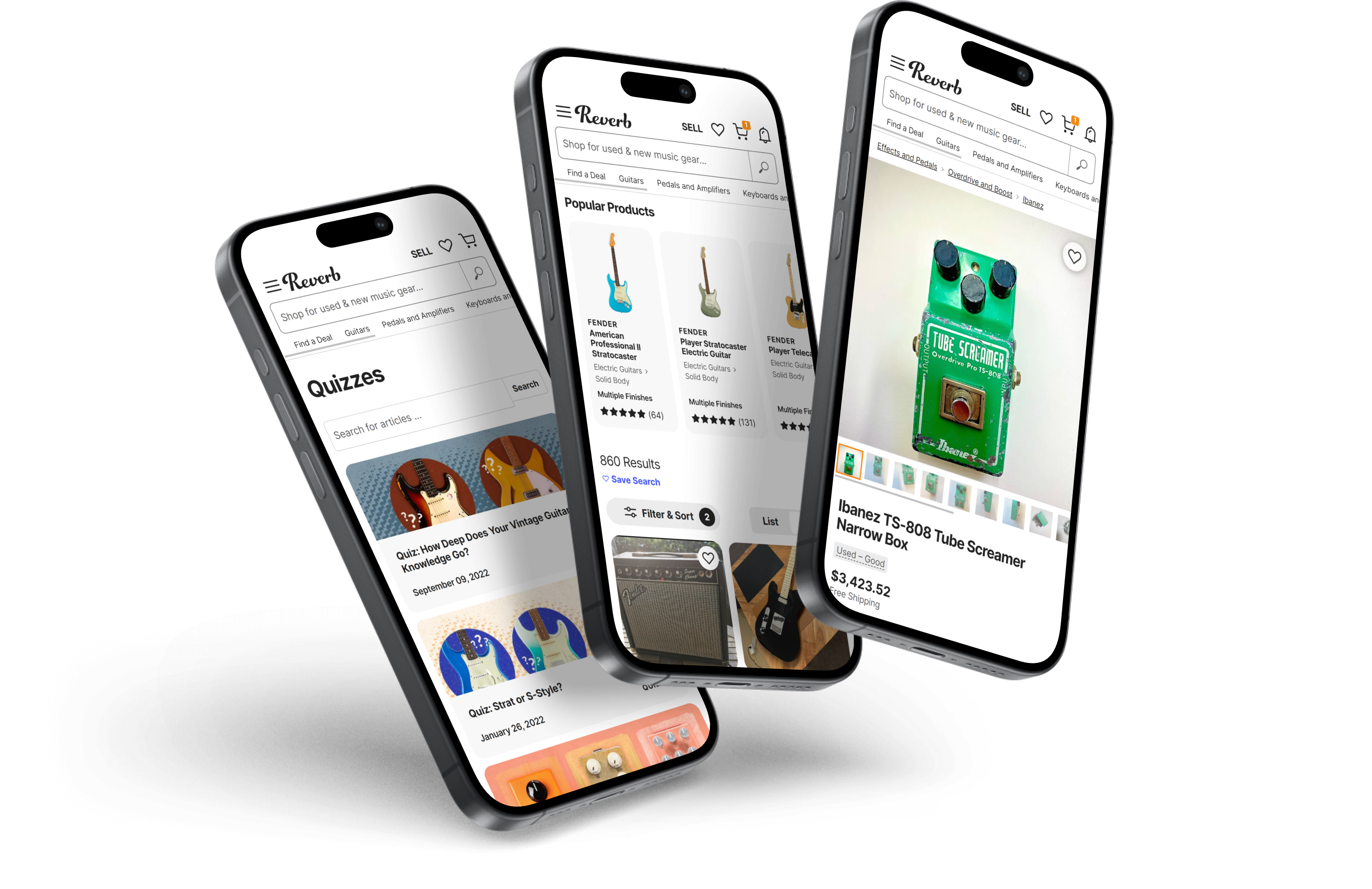 reverb multi-screen mobile interface showing user experience