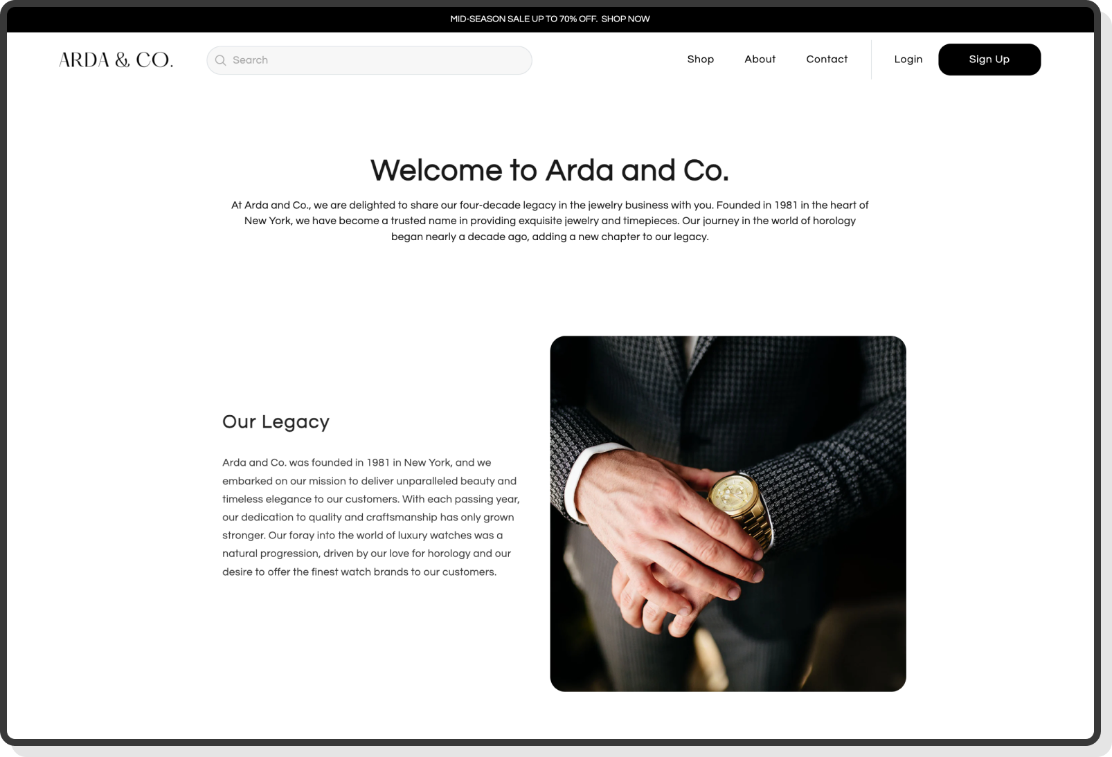 Product detail screen with large images, description, and sizing info