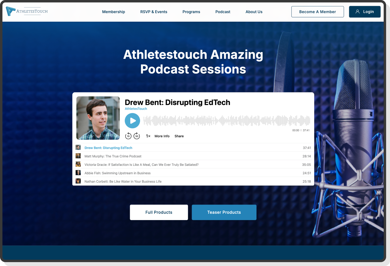 Directory page listing athletes with filters and profile previews
