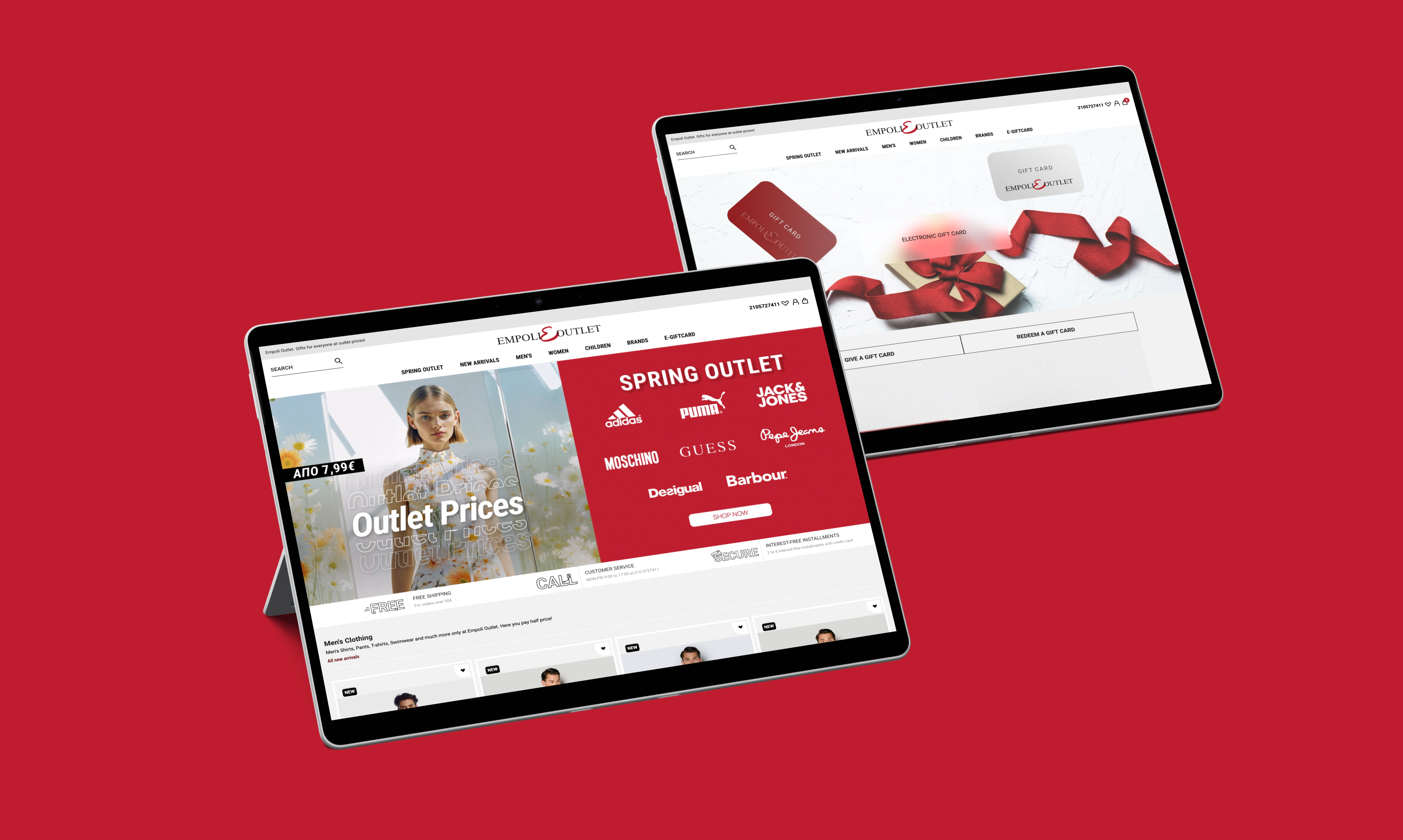 Tablet view of Empoli Outlet ecommerce site developed by EvinceDev
