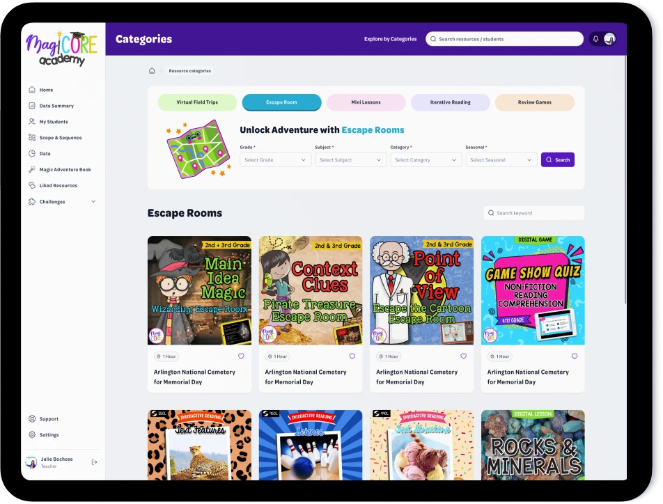 digital games and learning content by grade in magicore