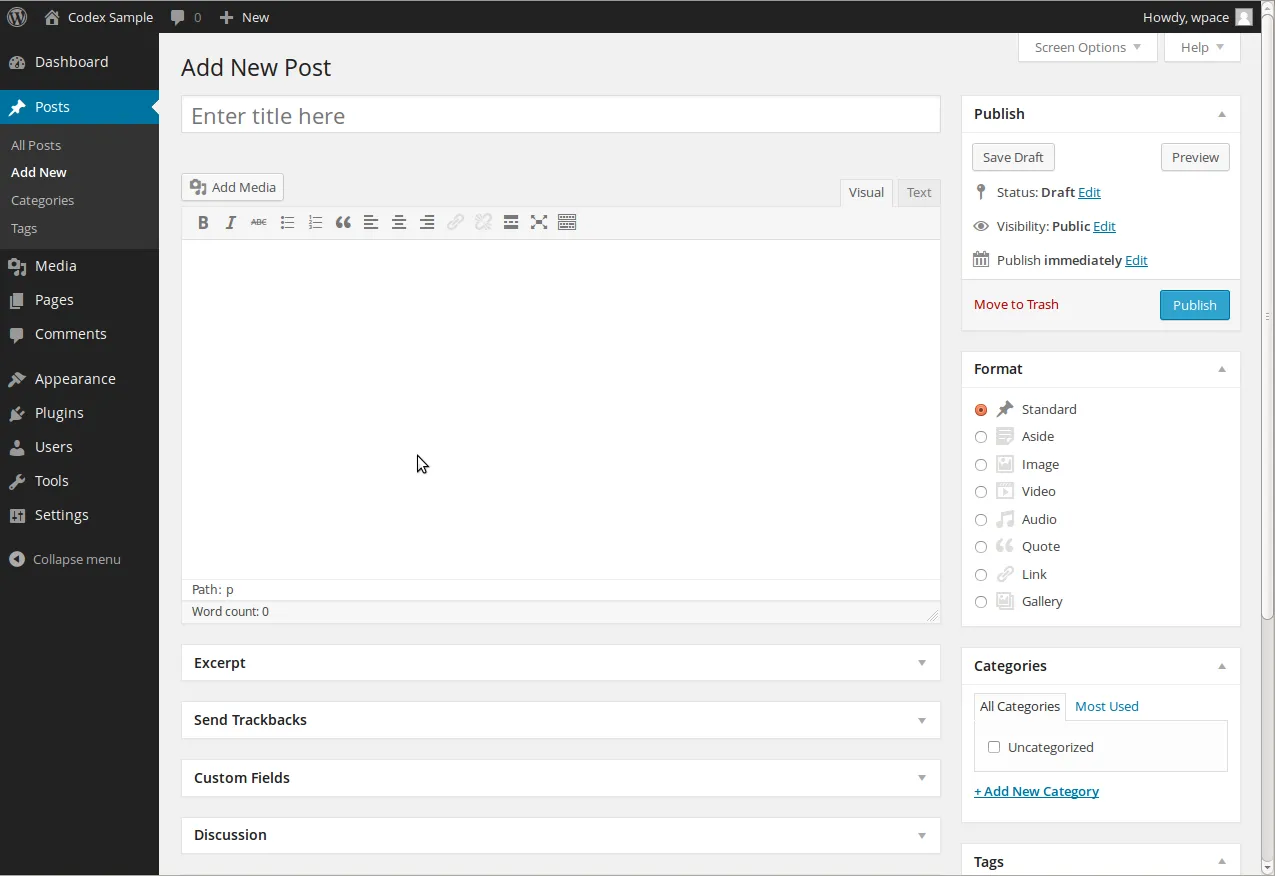 Add New blog post in WordPress CMS