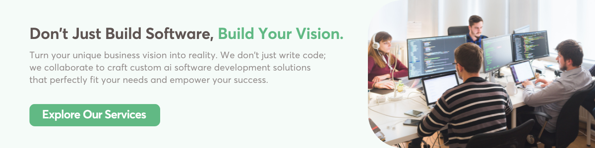 Team building custom AI software solutions in a collaborative workspace