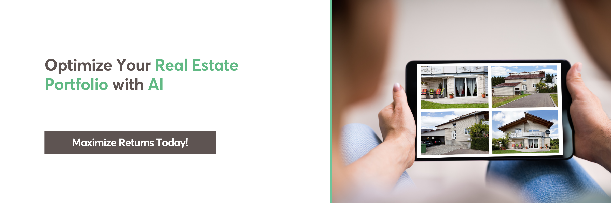 Tablet screen showing AI powered real estate portfolio optimization