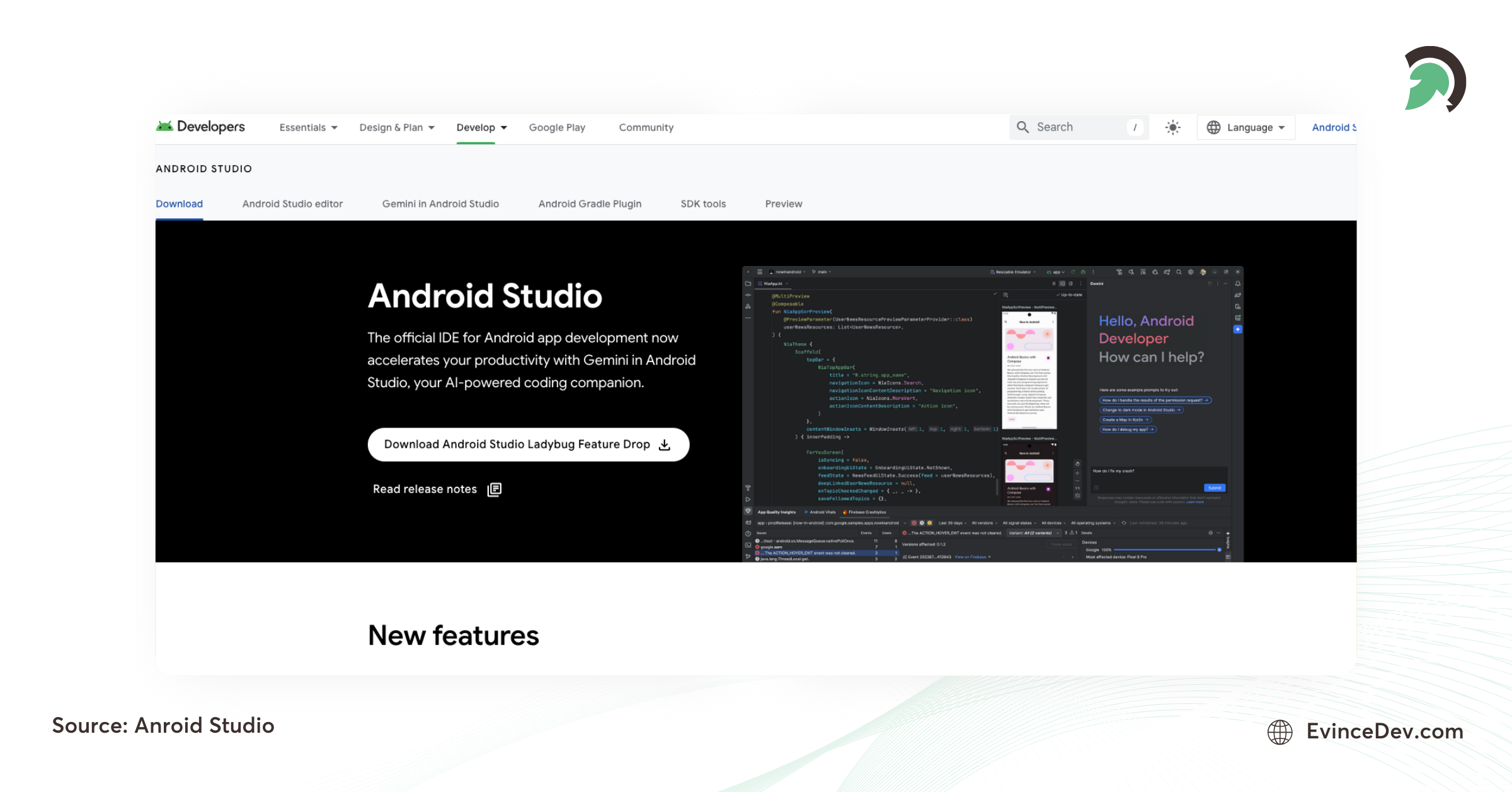 Android Studio interface for Flutter and Android app development tools
