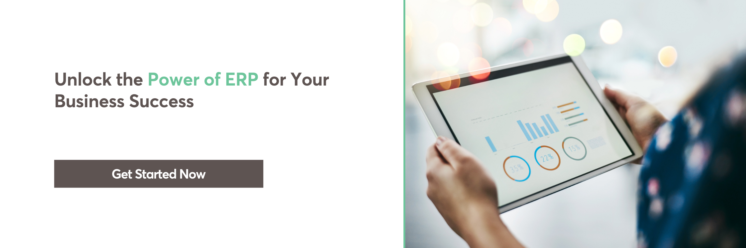 Person analyzing business performance charts on a tablet using ERP software.