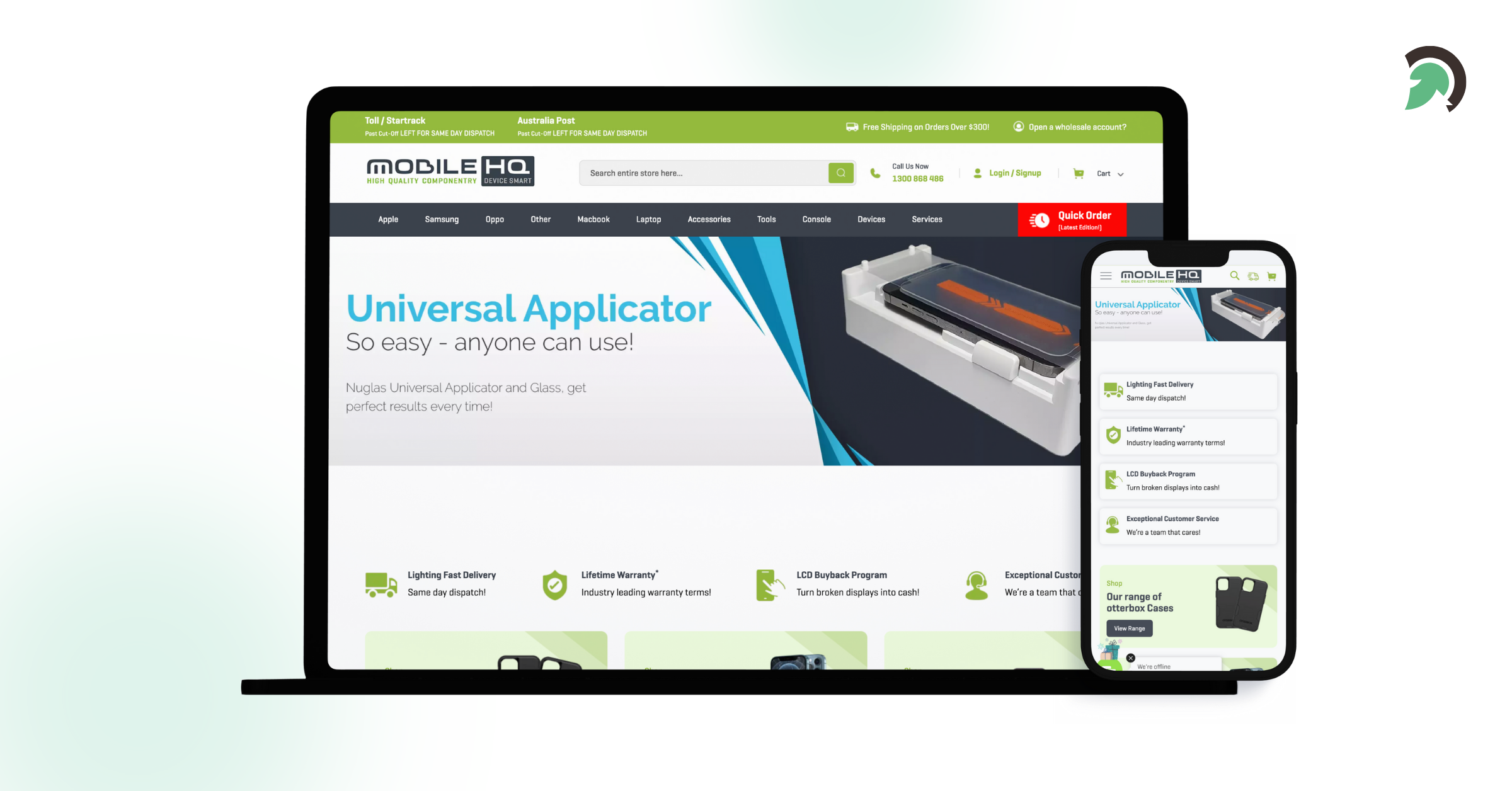 MobileHQ website on desktop and mobile after AI Klevu search integration case study