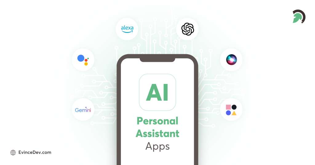 AI personal assistant app development interface showcasing voice and smart features.
